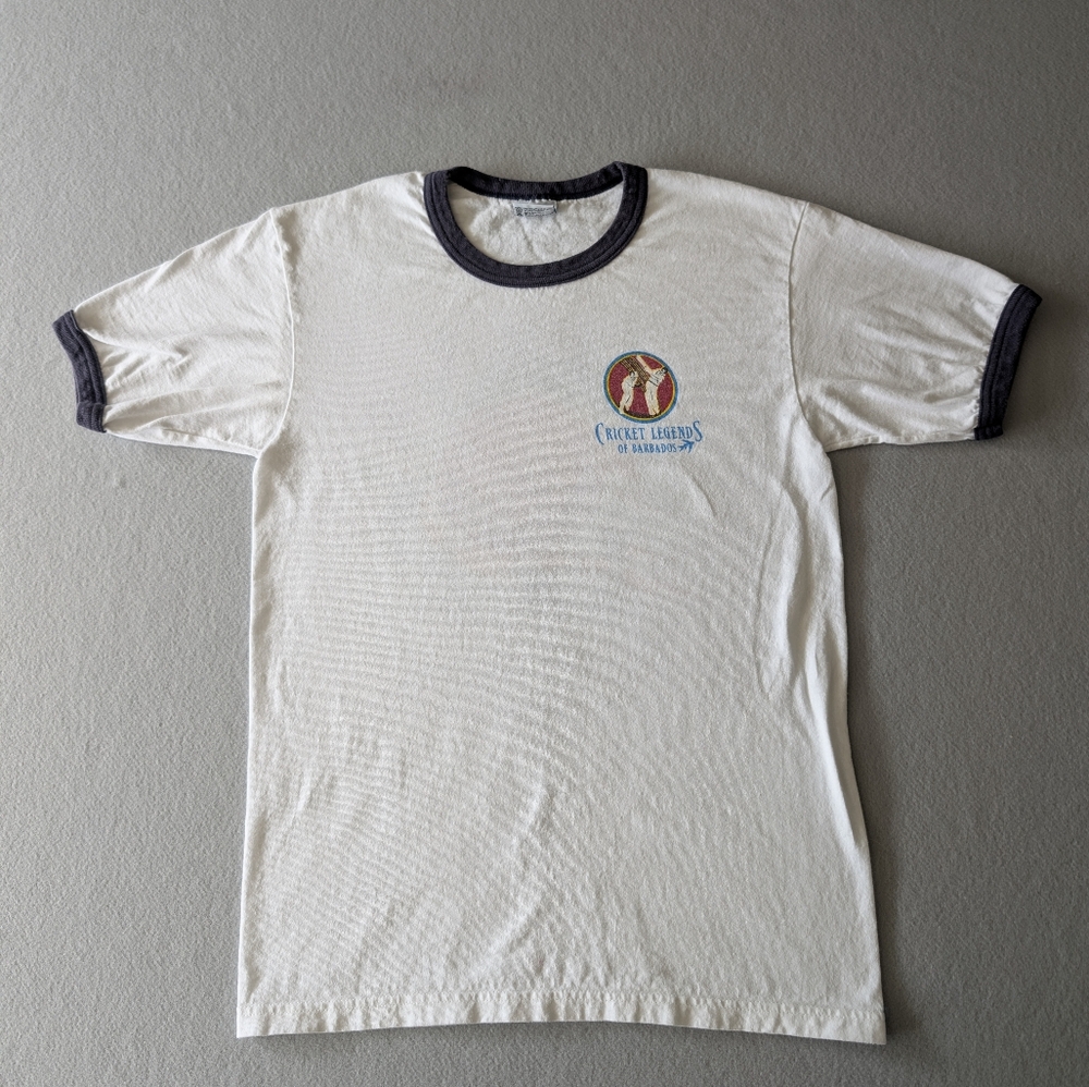 Vintage Cricket Legends of Barbados Ringer Graphic Sports 100% Cotton Tee Sz S image 5